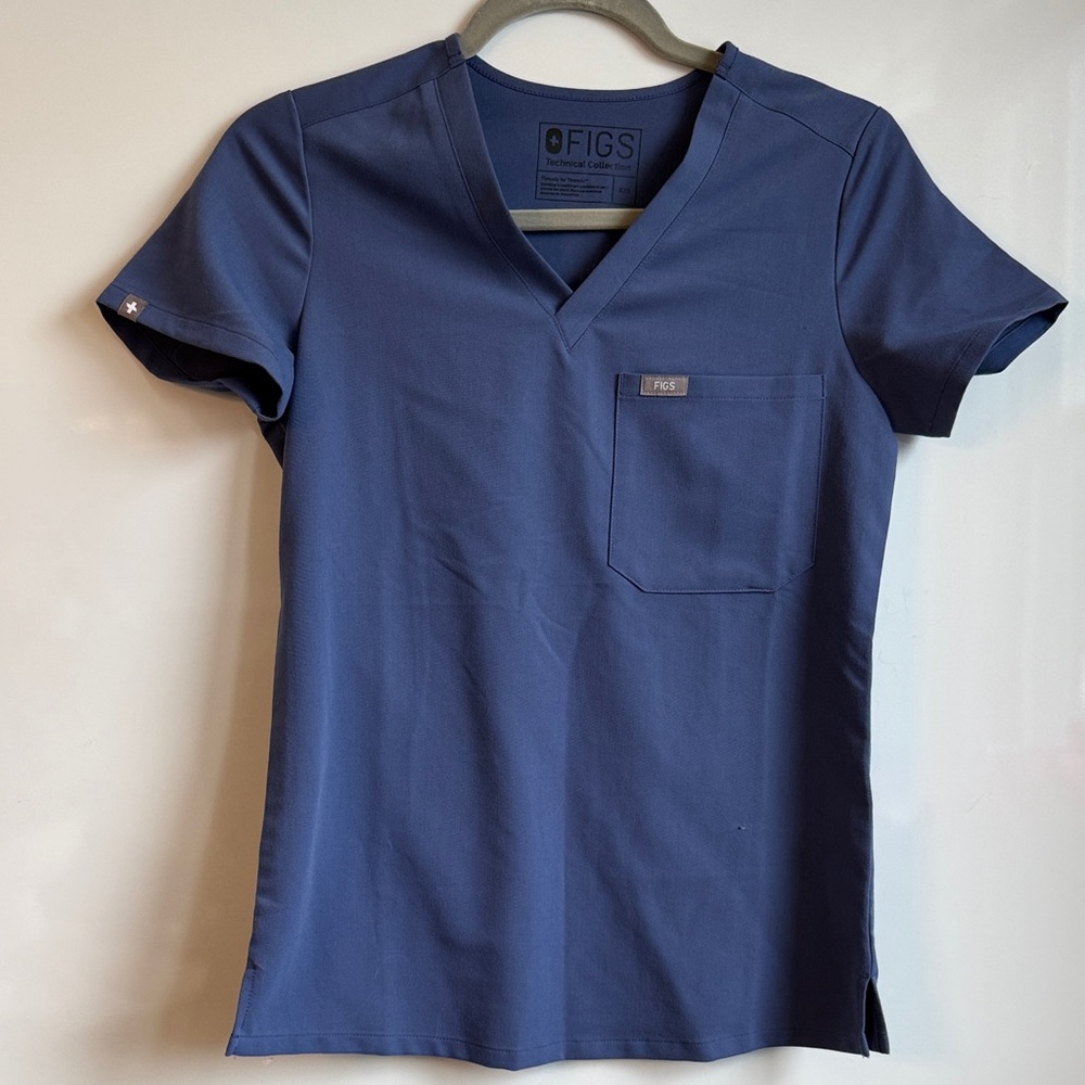 Figs Blue V-Neck Medical Scrub Top